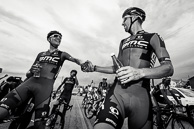 2015 Tour of Utah Stage 5 Post Race TaylorPHINNEY(USA-BMC) congratulated by MICHAELSCHAR(SUI-BMC)
