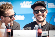 2016 Amgen Tour of California PreRace Press Conference, JohnDEGENKOLB(GER-TGA), TaylorPHINNEY(USA-BMC) enjoying a laugh