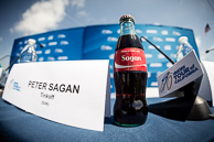 2016 Amgen Tour of California PreRace Press Conference, CocoCola, Race Sponsor, custom bottle labels with rider names